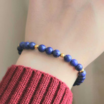 925 Sterling Silver Bracelet , 925 Sterling Silver 6mm Natural Lapis Lazuli Bracelet