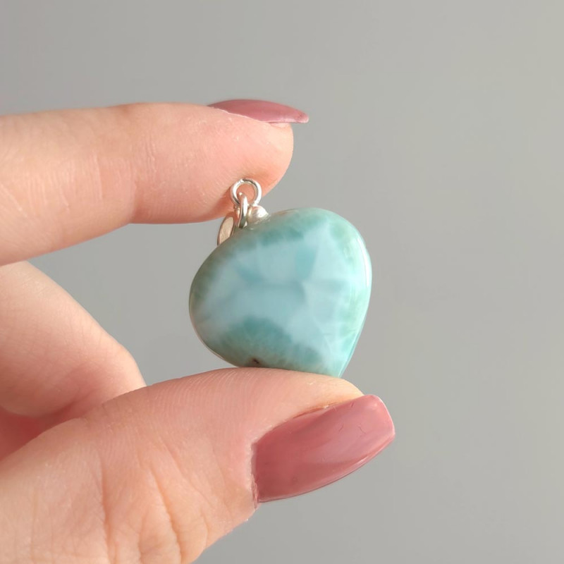 925 Silver Natural Larimar Stone Pendant - Heart Shape