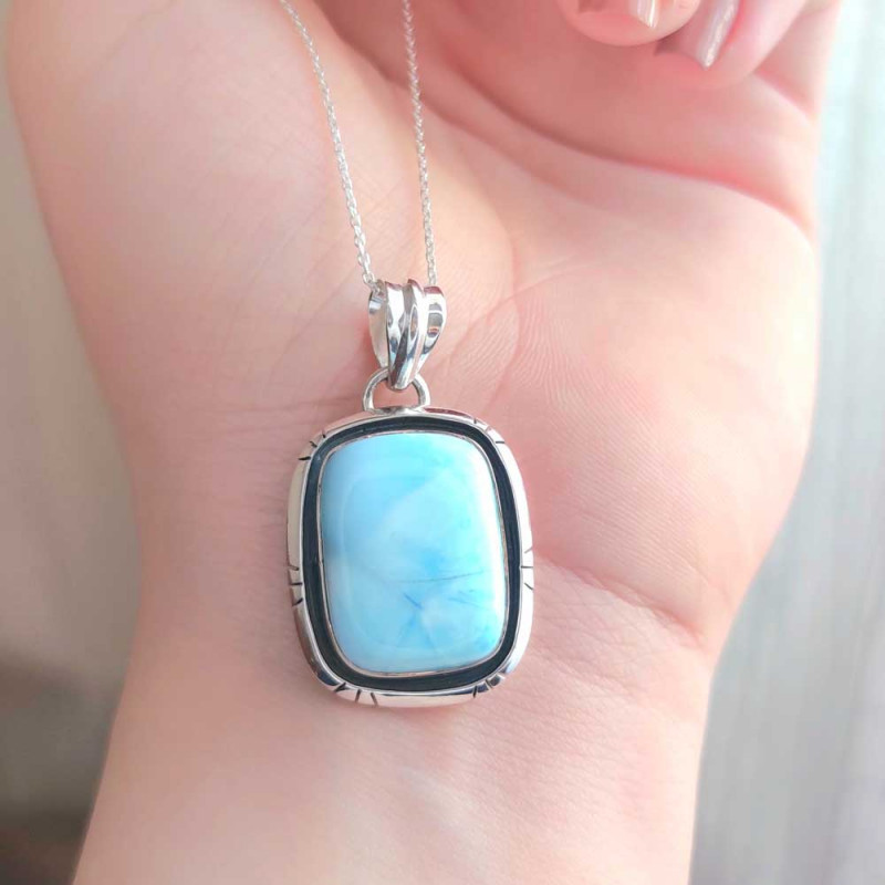 925 Silver Natural Larimar Stone Pendant