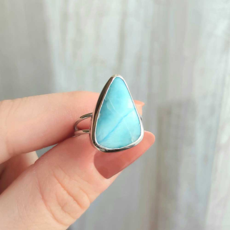 925 Silver Natural Larimar Stone Ring