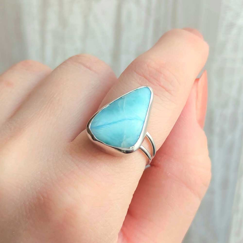 925 Silver Natural Larimar Stone Ring