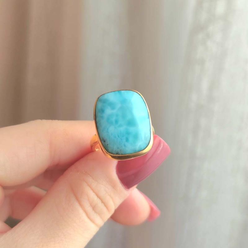 925 Silver Natural Larimar Stone Ring