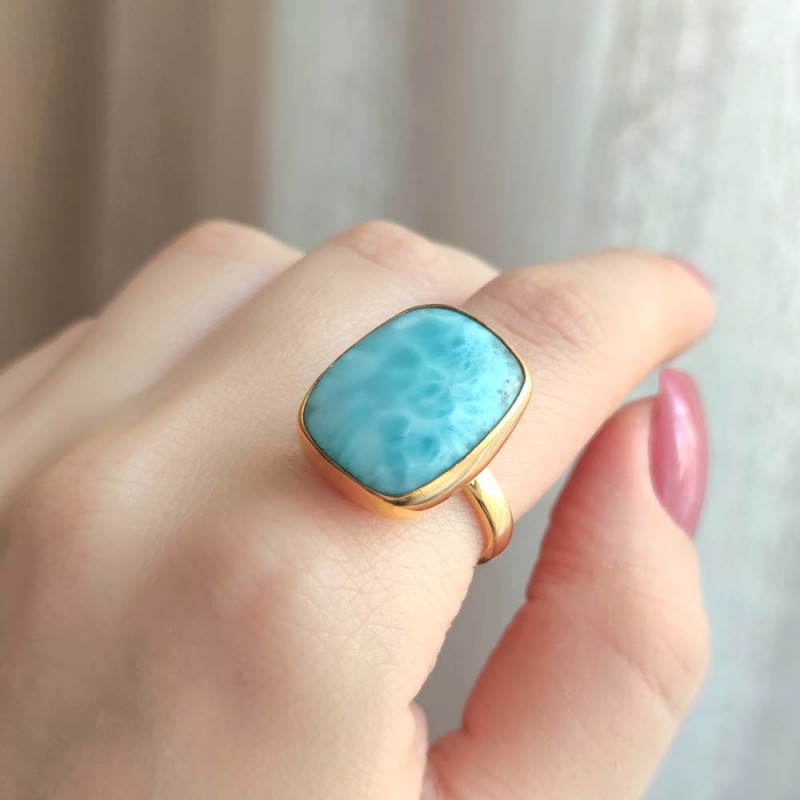 925 Silver Natural Larimar Stone Ring