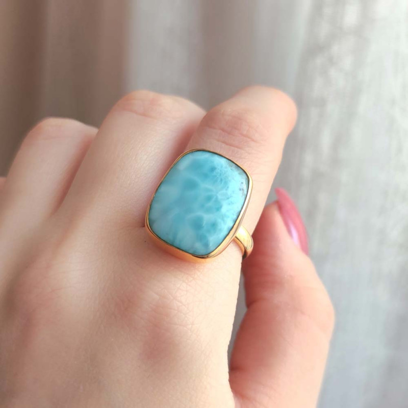 925 Silver Natural Larimar Stone Ring