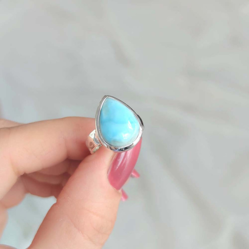 925 Silver Natural Larimar Stone Ring