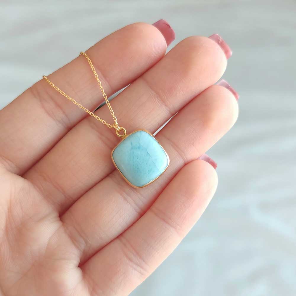 925 Silver Natural Larimar Stone Pendant