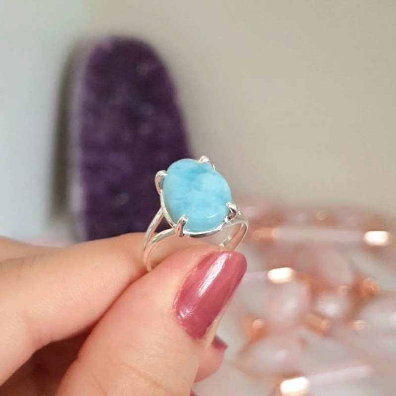 925 Silver Natural Larimar Stone Ring