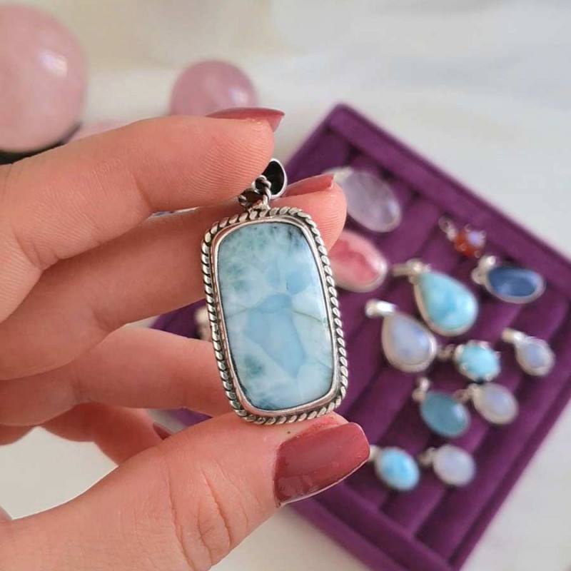 925 Silver Natural Larimar Stone Pendant