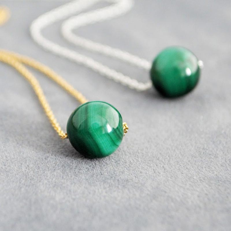 925 Silver Malachite Stone Pendant - Ball