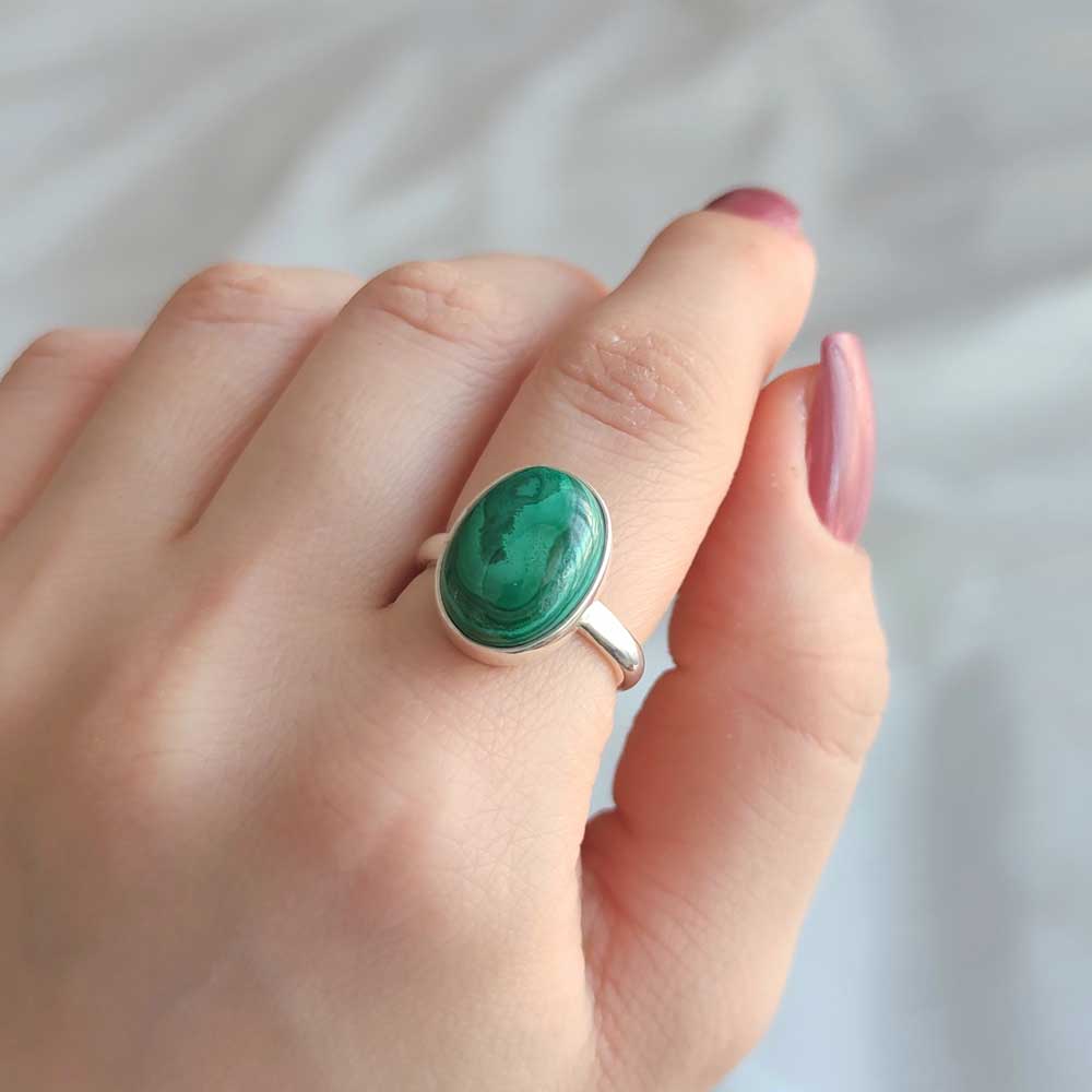 925 Silver Natural Malachite Stone Ring 