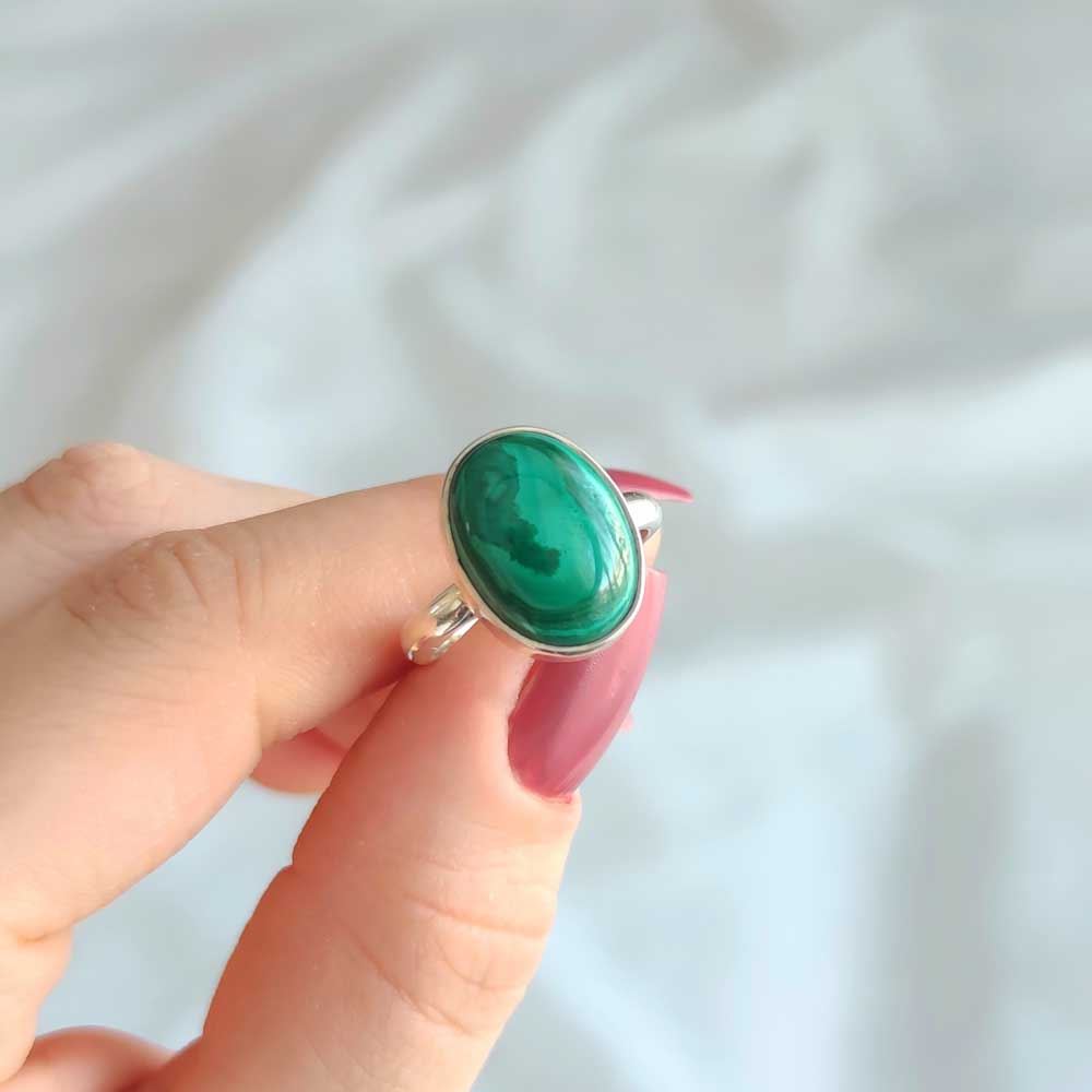 925 Silver Natural Malachite Stone Ring 