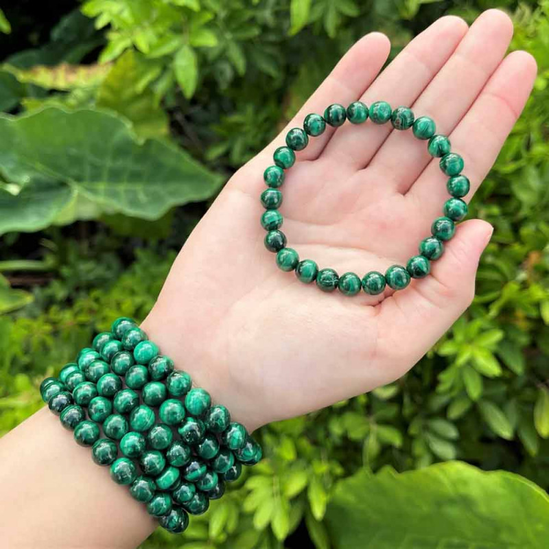 8mm Natural Malachite Stone Bracelet - No : BR0900