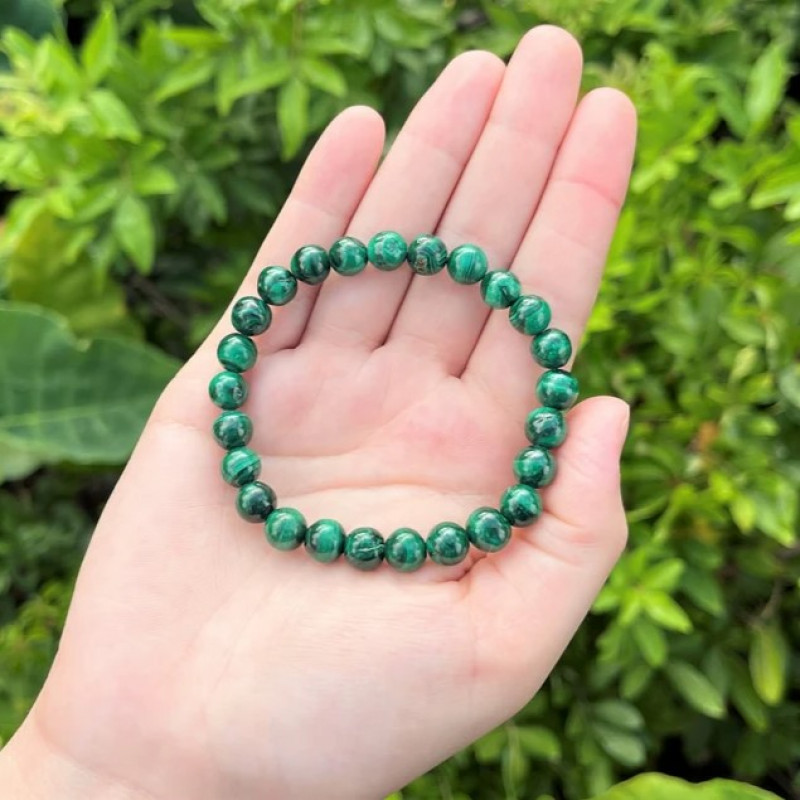 8mm Natural Malachite Stone Bracelet - No : BR0900