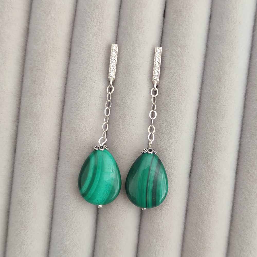 925 Silver Malachite Stone Earring