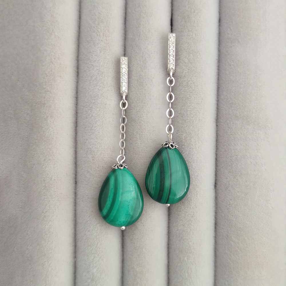 925 Silver Malachite Stone Earring