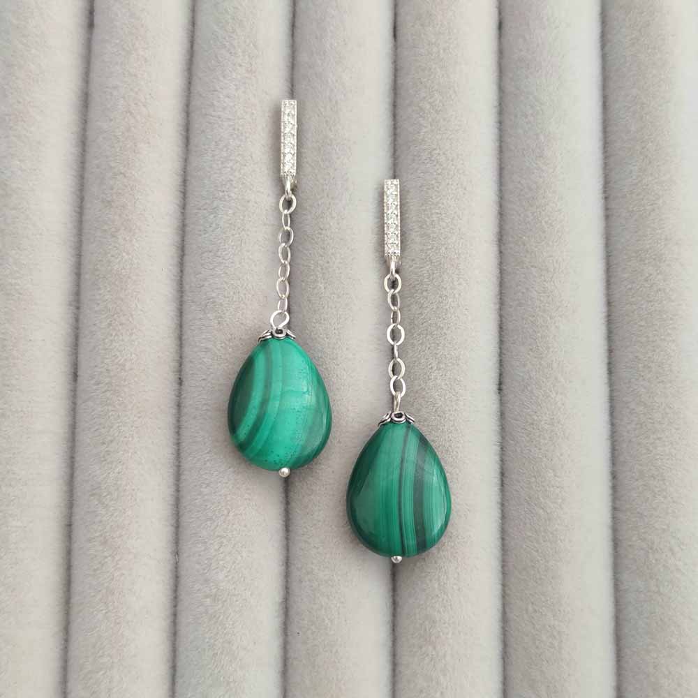 925 Silver Malachite Stone Earring