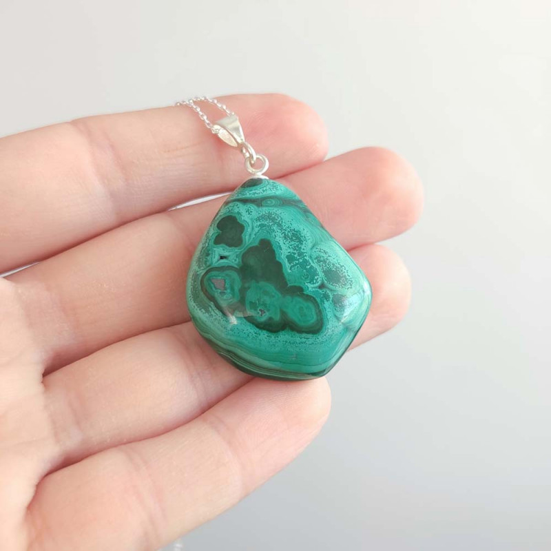 925 Silver Malachite Stone Pendant - Natural Shape