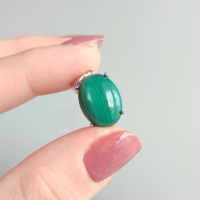 925 Silver Malachite Stone Pendant - Oval Shape