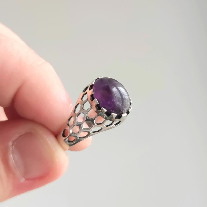 925 Silver Natural Amethyst Stone Ring - Men Ring