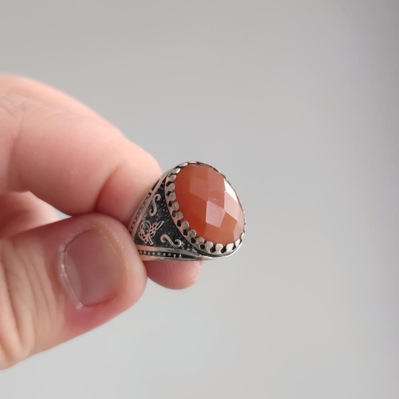 925 Silver Natural Agate Ring - Men Ring