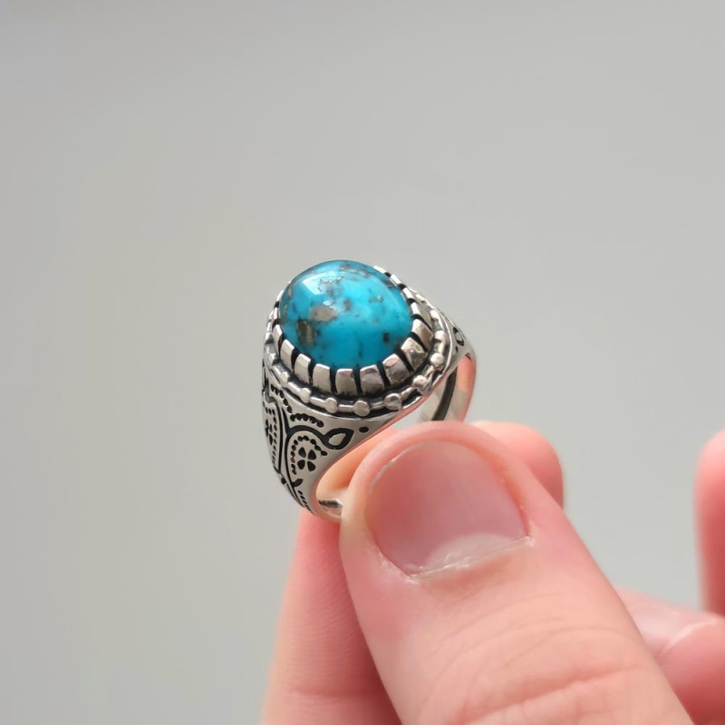 925 Silver Natural Turquoise Stone Ring - Men Ring