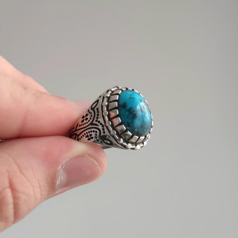 925 Silver Natural Turquoise Stone Ring - Men Ring