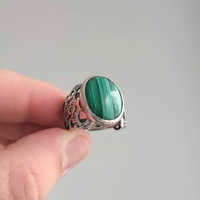 925 Silver Natural Malachite Stone Ring  - Men Ring