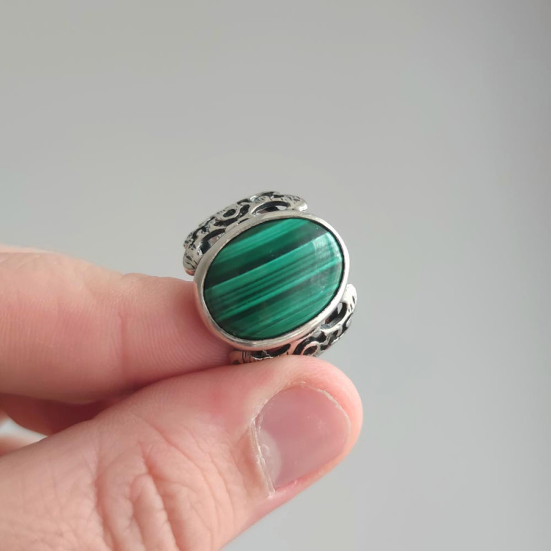 925 Silver Natural Malachite Stone Ring  - Men Ring