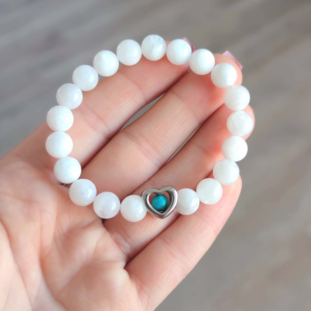 8mm Natural Moonstone & Turquoise Bracelet