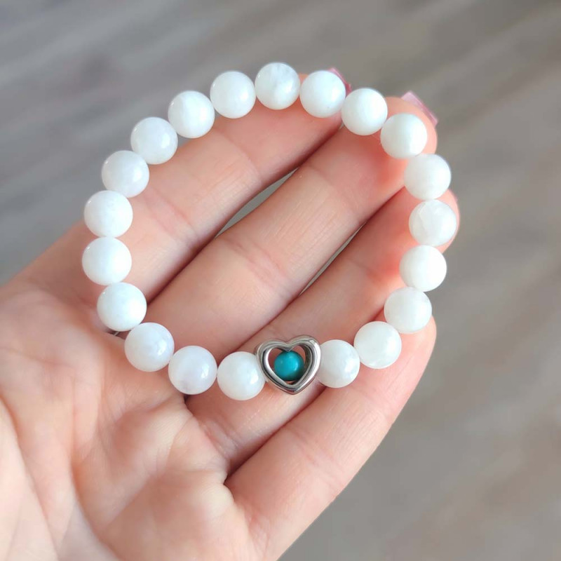 8mm Natural Moonstone & Turquoise Bracelet