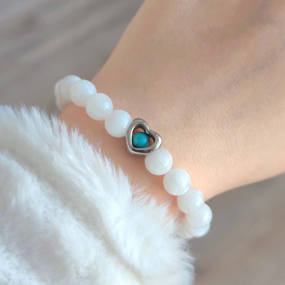 8mm Natural Moonstone & Turquoise Bracelet