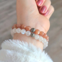 8mm White Moonstone & Brown Moonstone Bracelet