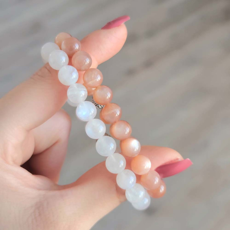 8mm White Moonstone & Brown Moonstone Bracelet