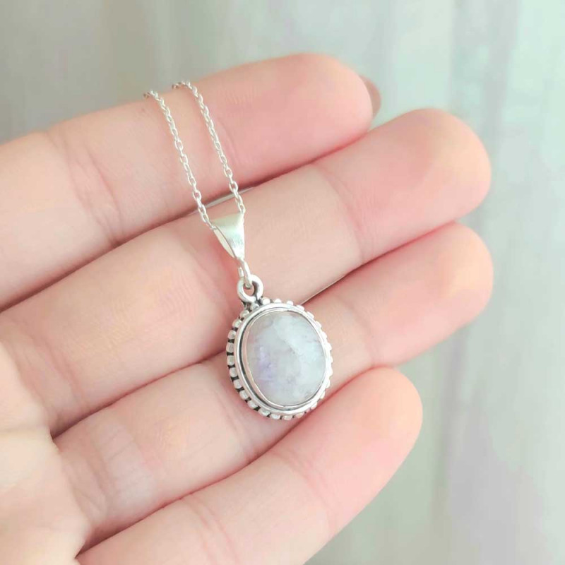 925 Silver Moonstone Pendant  - Oval Shape