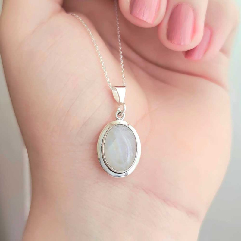 925 Silver Moonstone Pendant  - Oval Shape