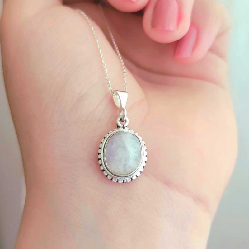 925 Silver Moonstone Pendant  - Oval Shape