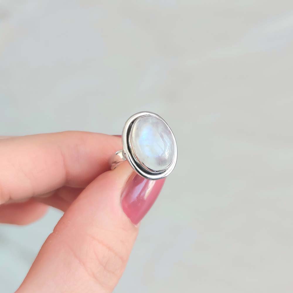 925 Silver Natural Moonstone Ring