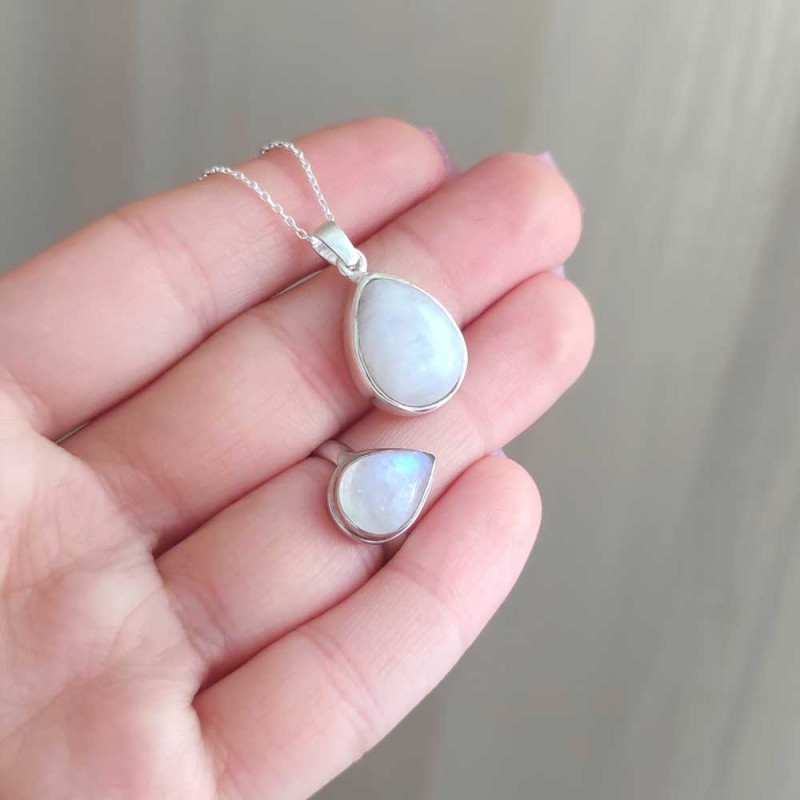 925 Silver Natural Moonstone Set