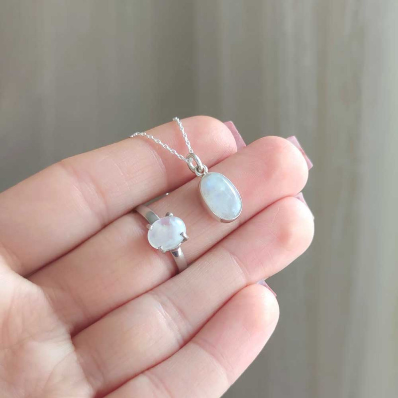 925 Silver Natural Moonstone Set