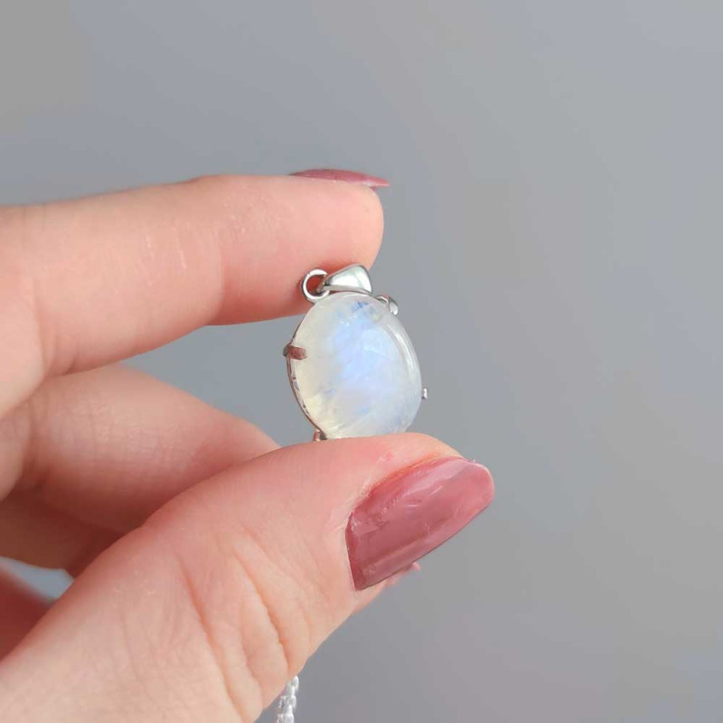 925 Silver Natural Moonstone Pendant  - Oval Shape