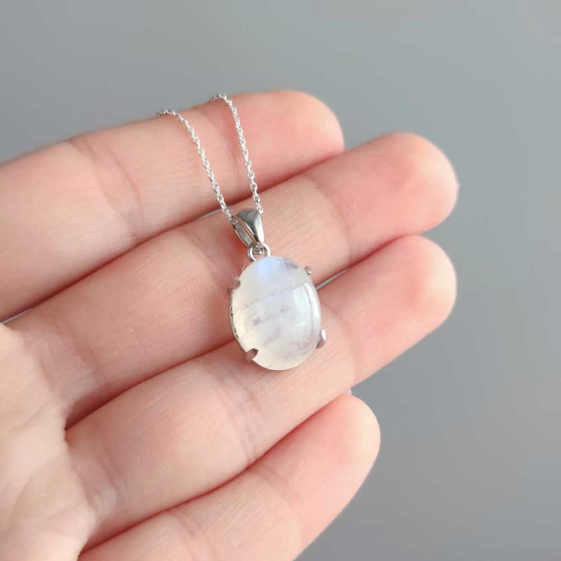 925 Silver Natural Moonstone Pendant  - Oval Shape