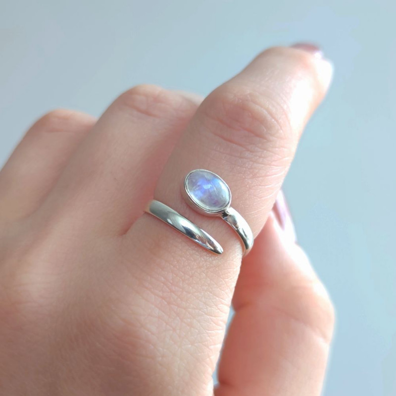 925 Silver Natural Moonstone Ring - Free Size