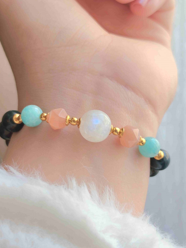 Multi Stone Bracelet , 8mm Blood Stone , Amazonite , Sunstone & Moonstone Bracelet