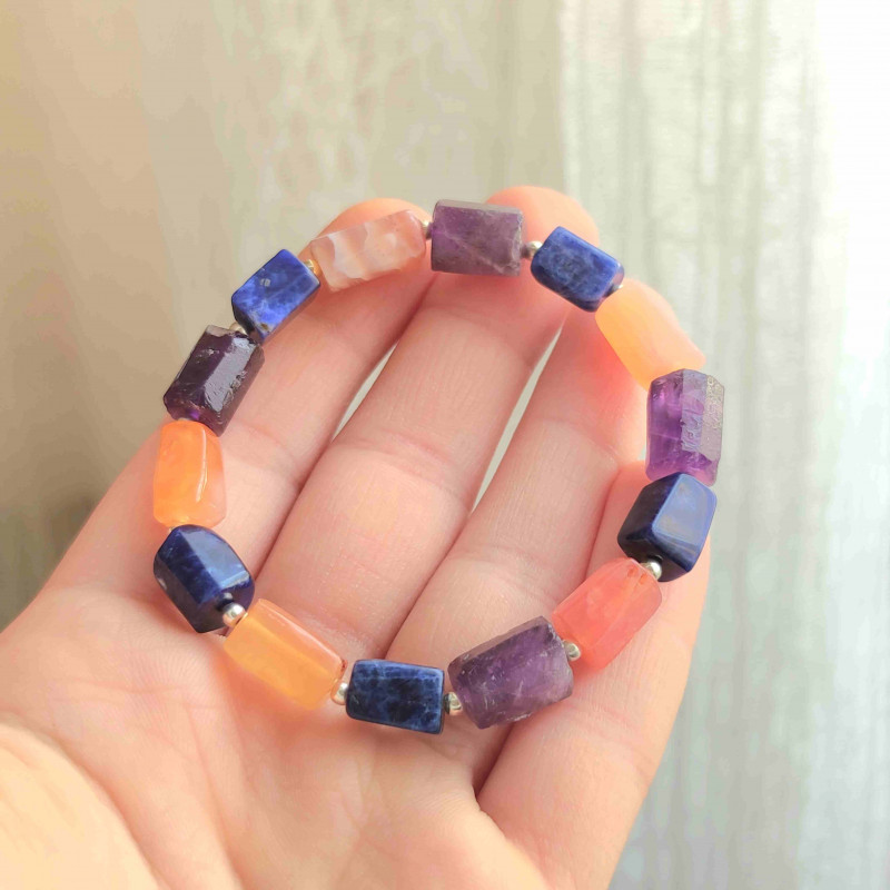 Multi Stone Bracelet , Amethyst , Sodalite & Agate Stones Bracelet