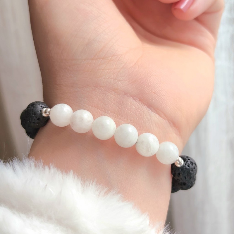 Multi Stone Bracelet , Natural Moonstone & Lava Stone Bracelet