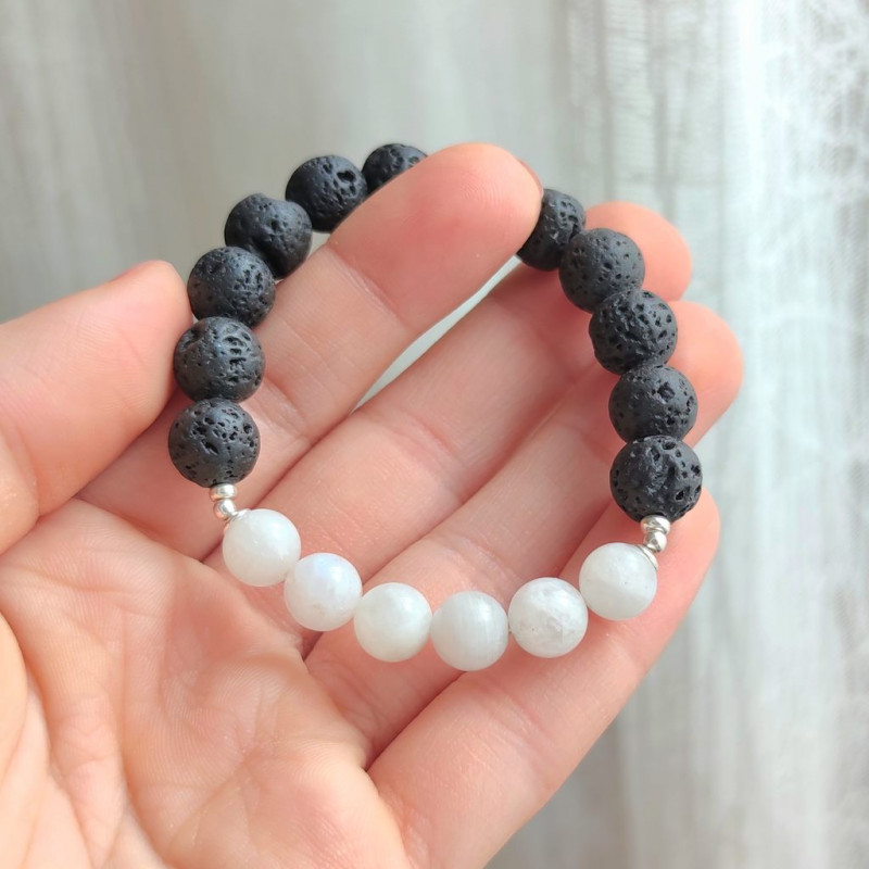 Multi Stone Bracelet , Natural Moonstone & Lava Stone Bracelet