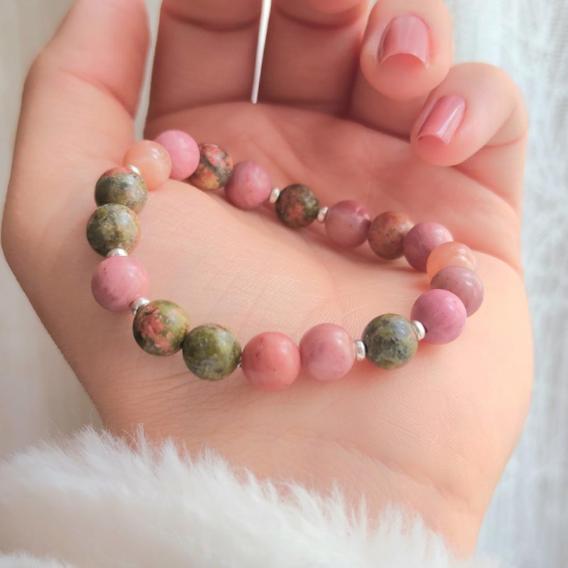 Multi Stone Bracelet , Pink Jasper , Unakite & Sunstone