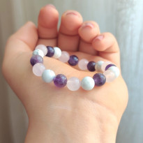 Multi Stone Bracelet , 8mm Natural Howlite , Rose Quartz & Amethyst Stone Bracelet