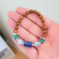 Natural Coke Wood Bracelet With Malachite , aquamarine , Lapis Lazuli Stones