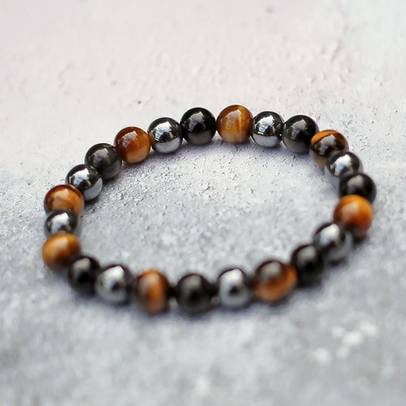 Multi Stone Bracelet , 8mm Natural Tiger Eye , Hematite & Onyx Stone Bracelet